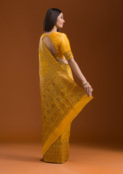 Mustard Zariwork Art Silk Saree