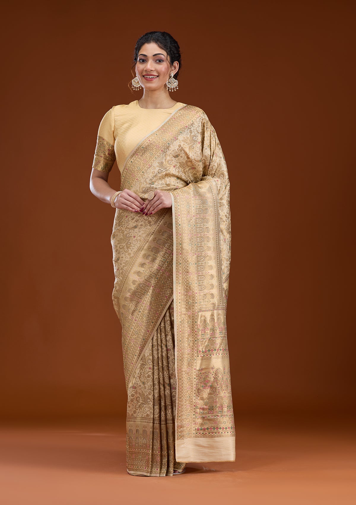 Beige Zariwork Art Silk Saree