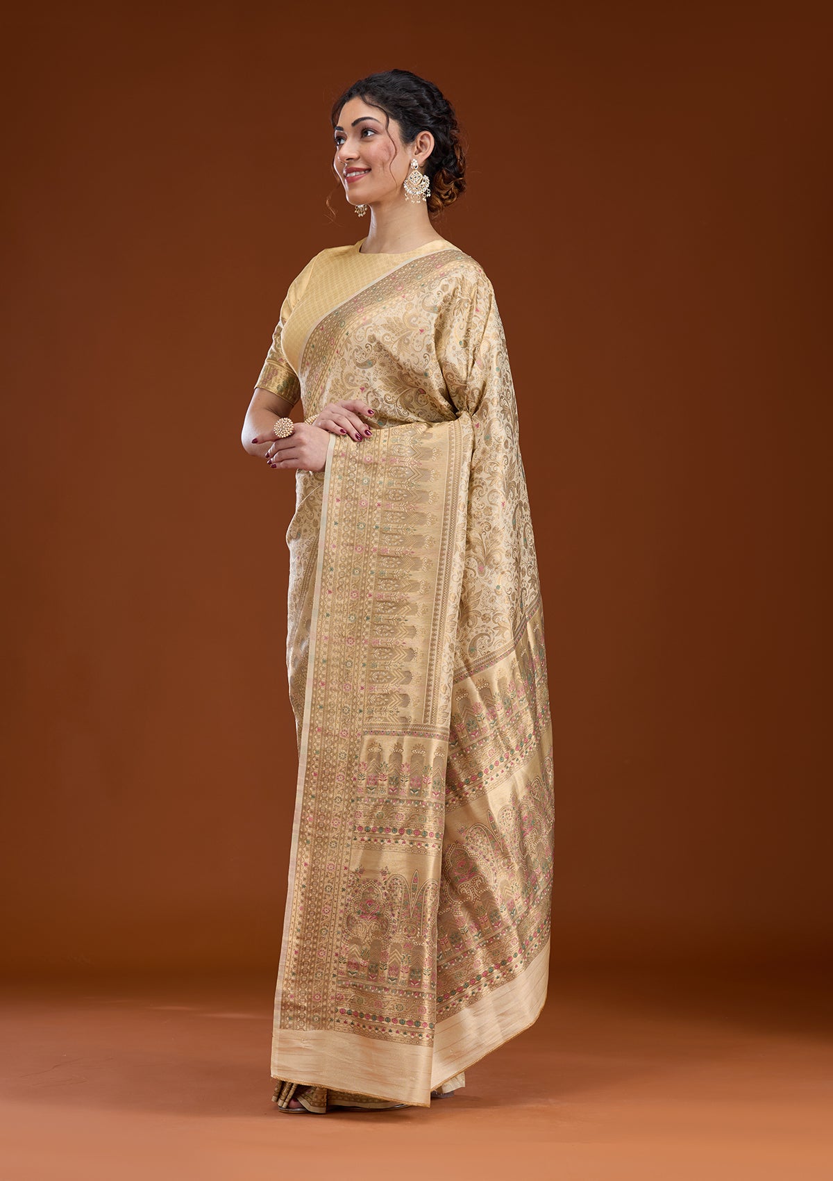 Beige Zariwork Art Silk Saree