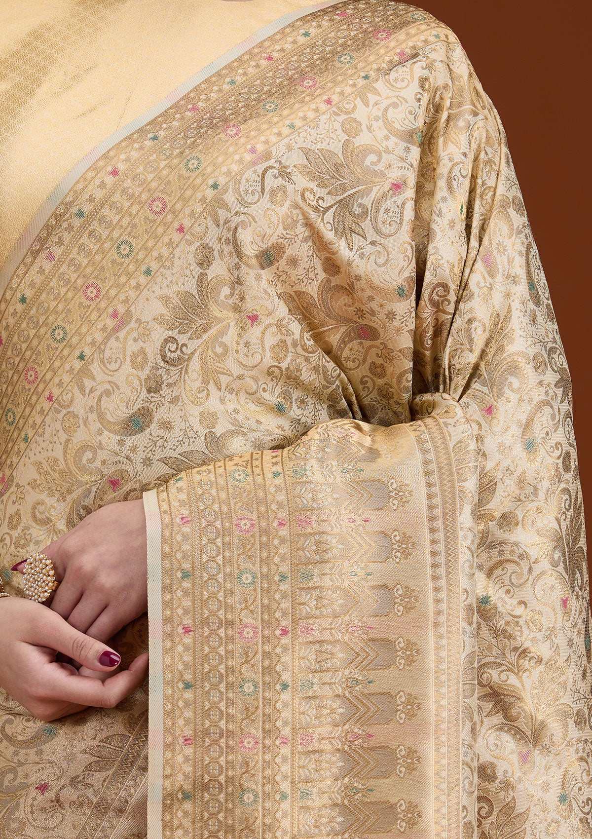 Beige Zariwork Art Silk Saree