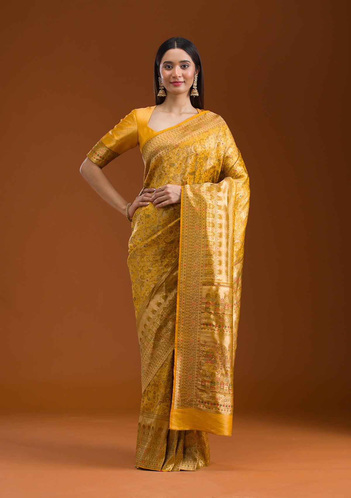 Mustard Zariwork Art Silk Saree