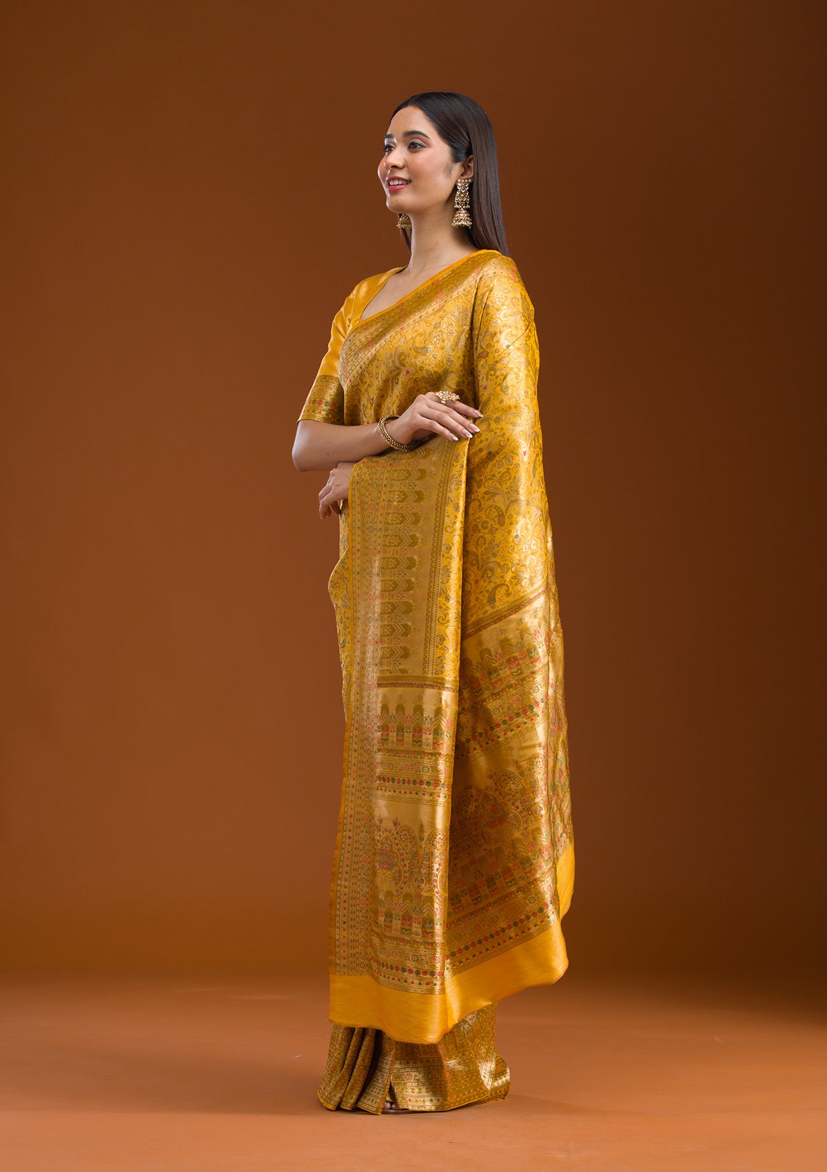 Mustard Zariwork Art Silk Saree