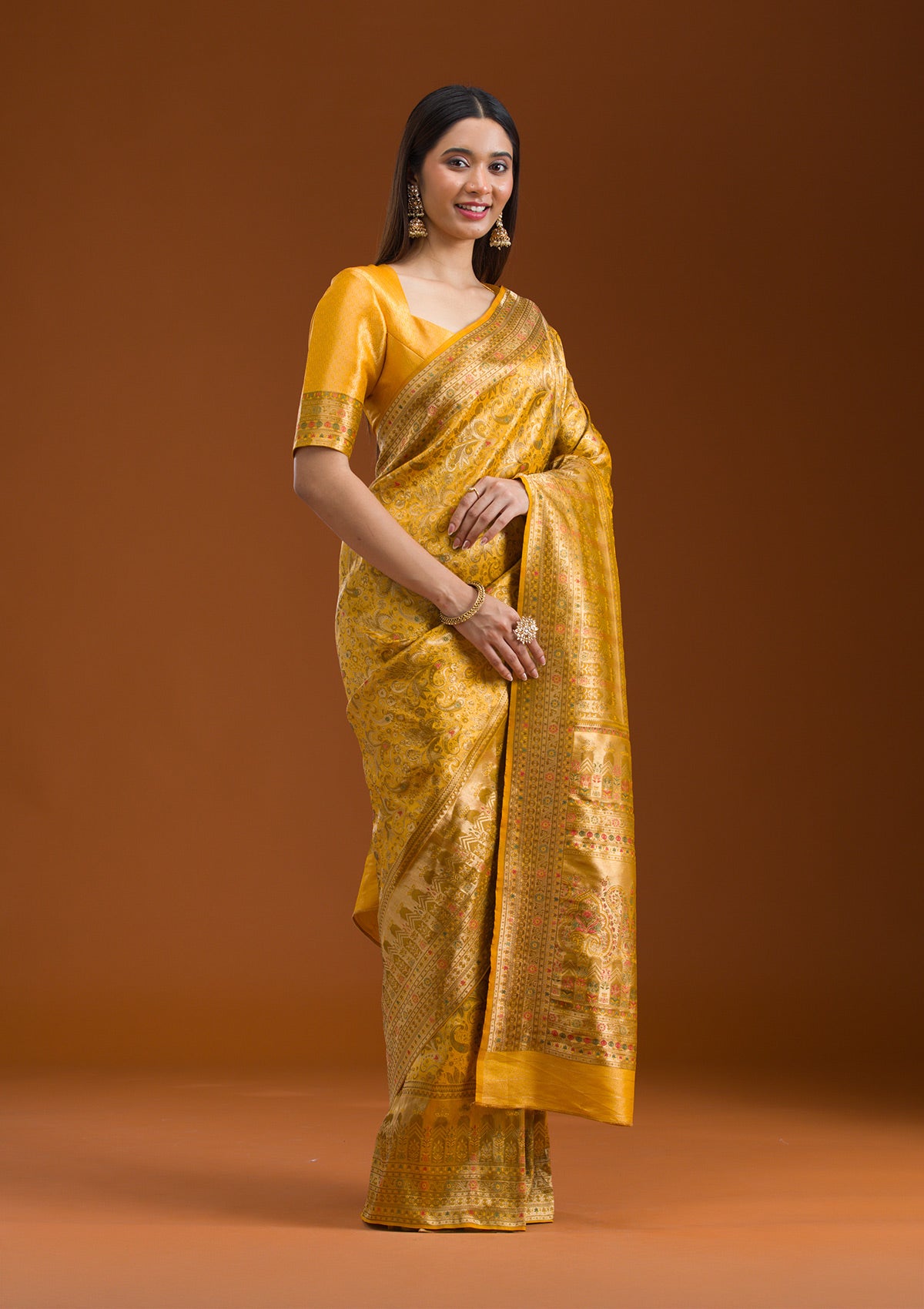 Mustard Zariwork Art Silk Saree