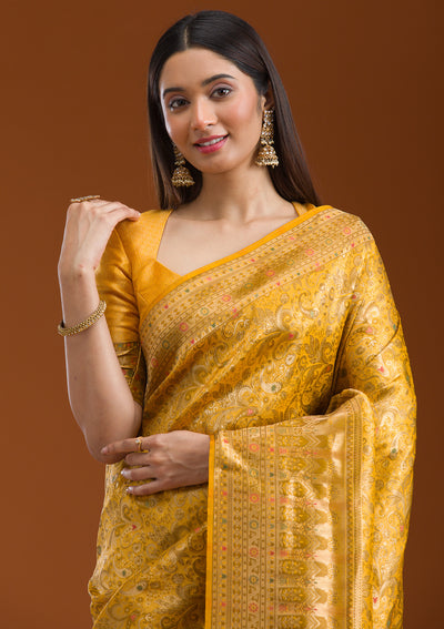 Mustard Zariwork Art Silk Saree