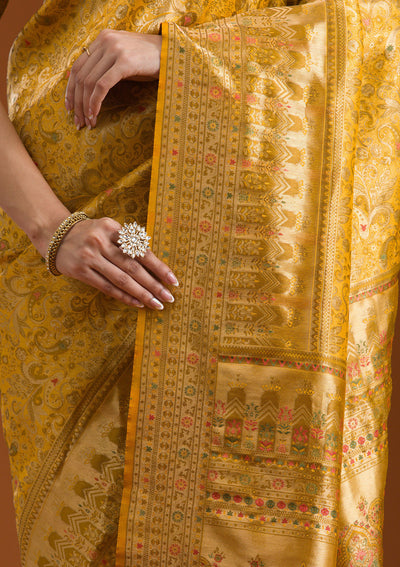 Mustard Zariwork Art Silk Saree