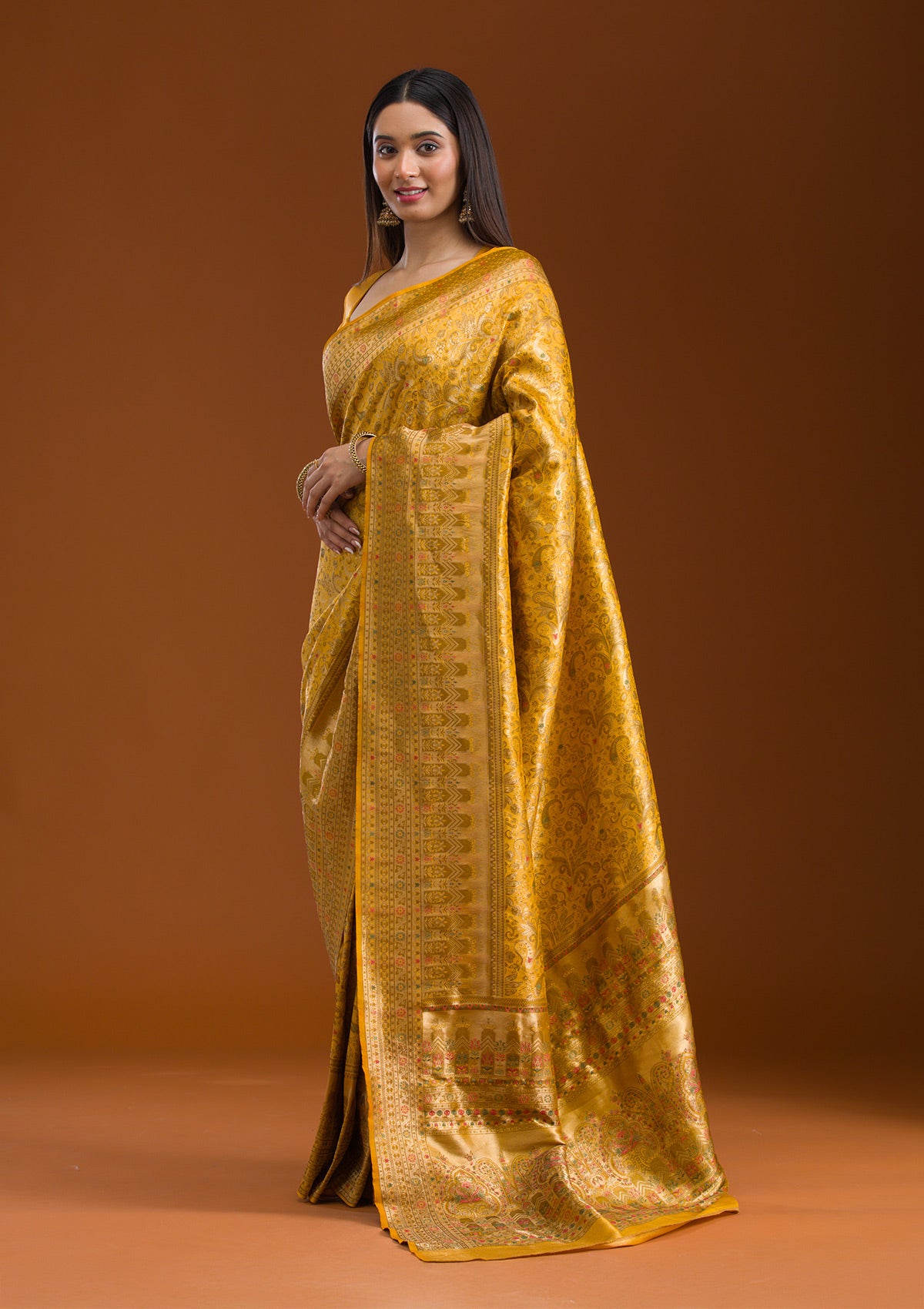 Mustard Zariwork Art Silk Saree