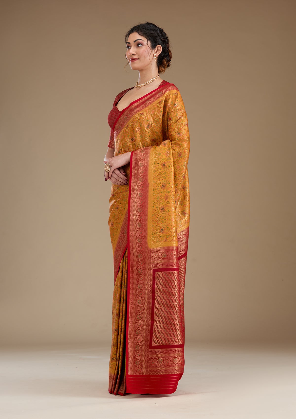 Mustard Zariwork Art Silk Saree