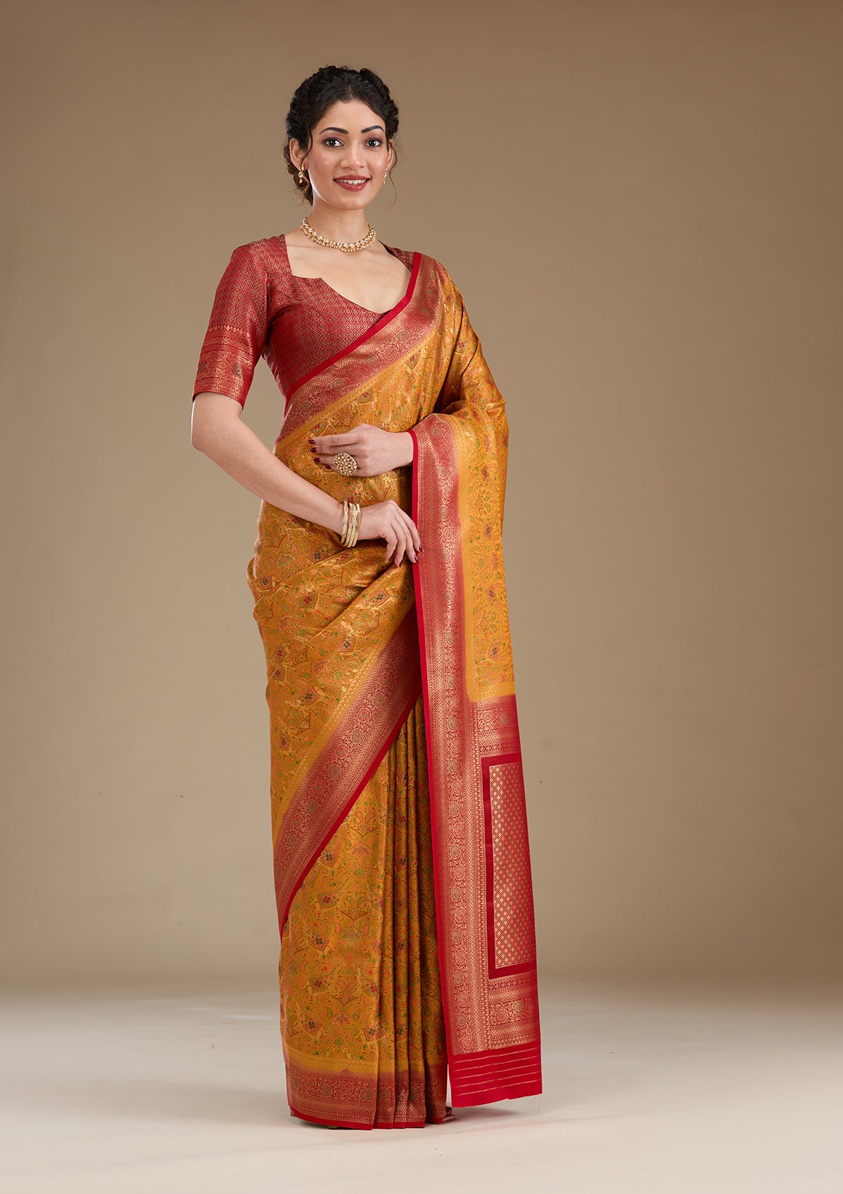 Mustard Zariwork Art Silk Saree