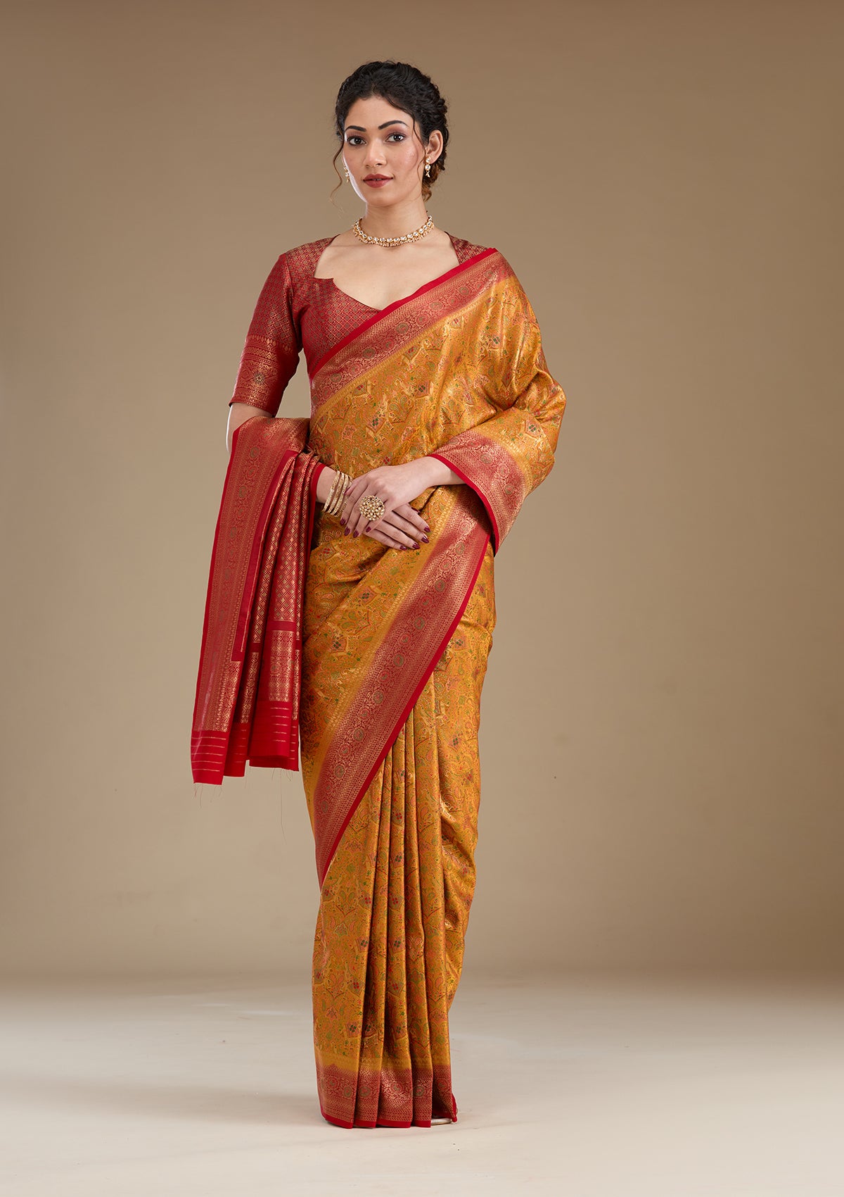 Mustard Zariwork Art Silk Saree