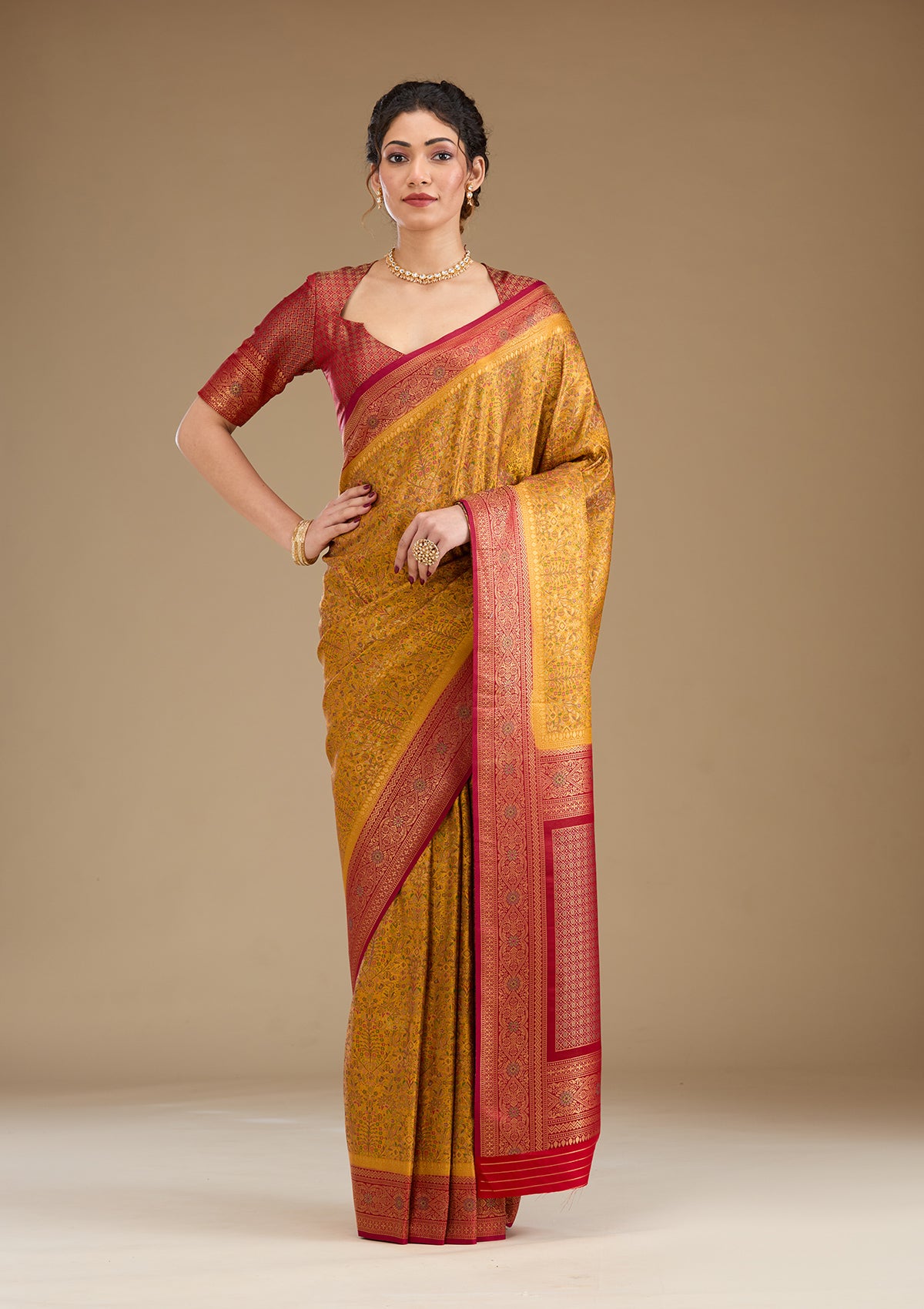 Mustard Zariwork Art Silk Saree