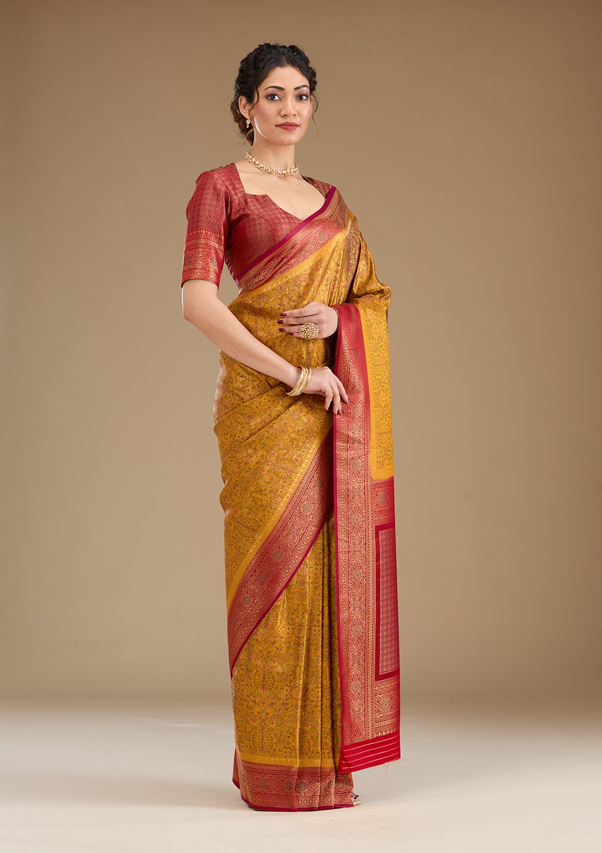 Mustard Zariwork Art Silk Saree