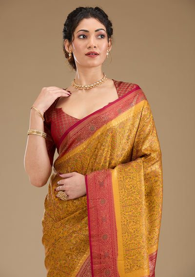 Mustard Zariwork Art Silk Saree