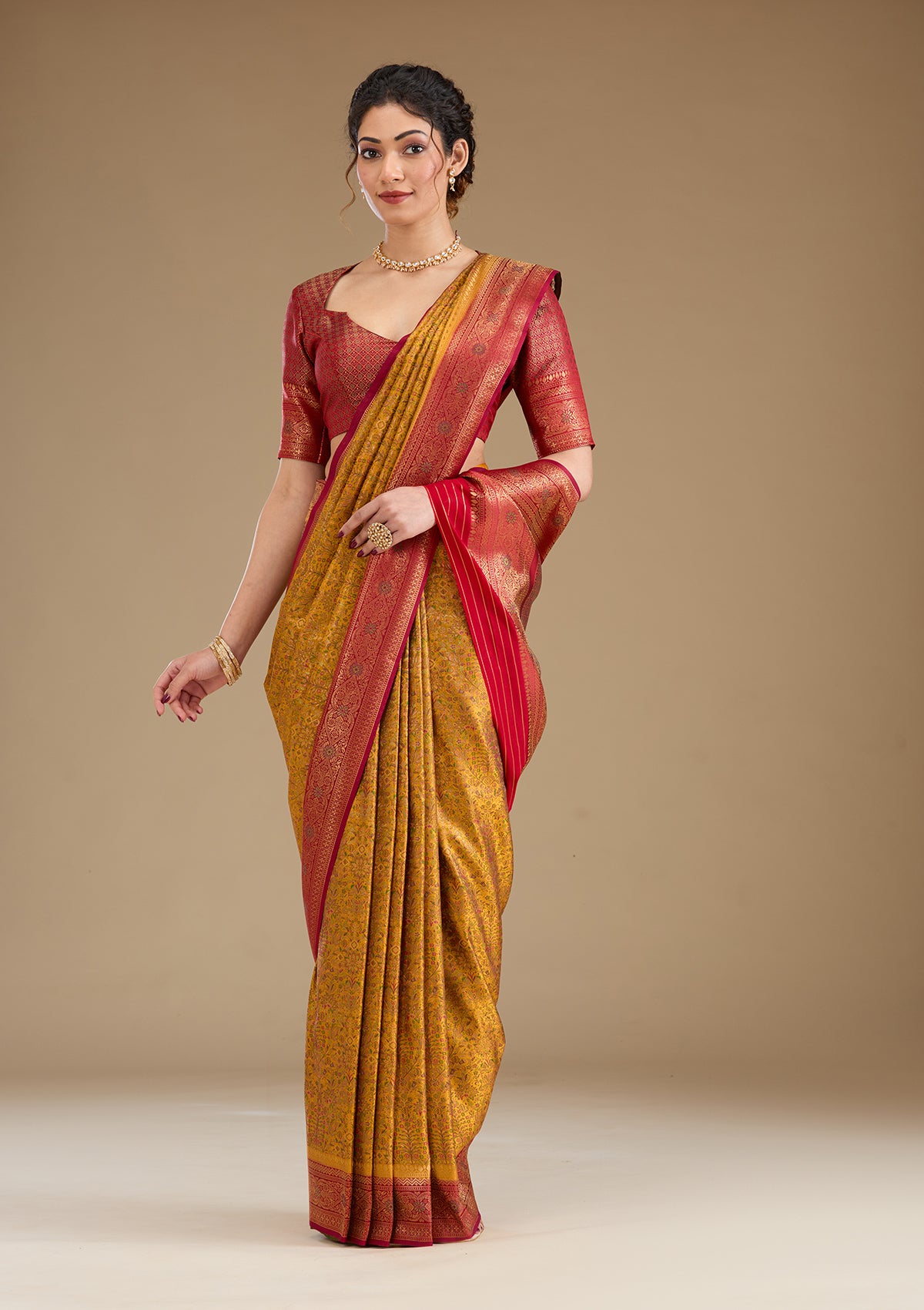 Mustard Zariwork Art Silk Saree