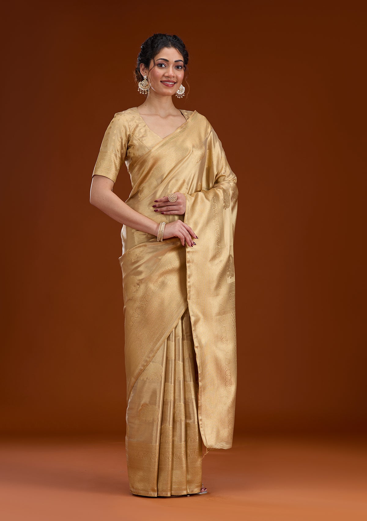 Beige Zariwork Tissue Saree