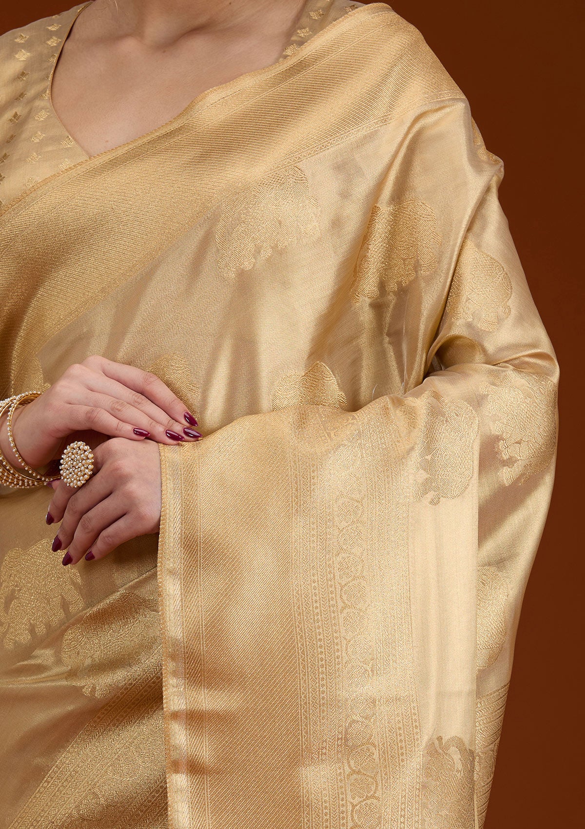 Beige Zariwork Tissue Saree