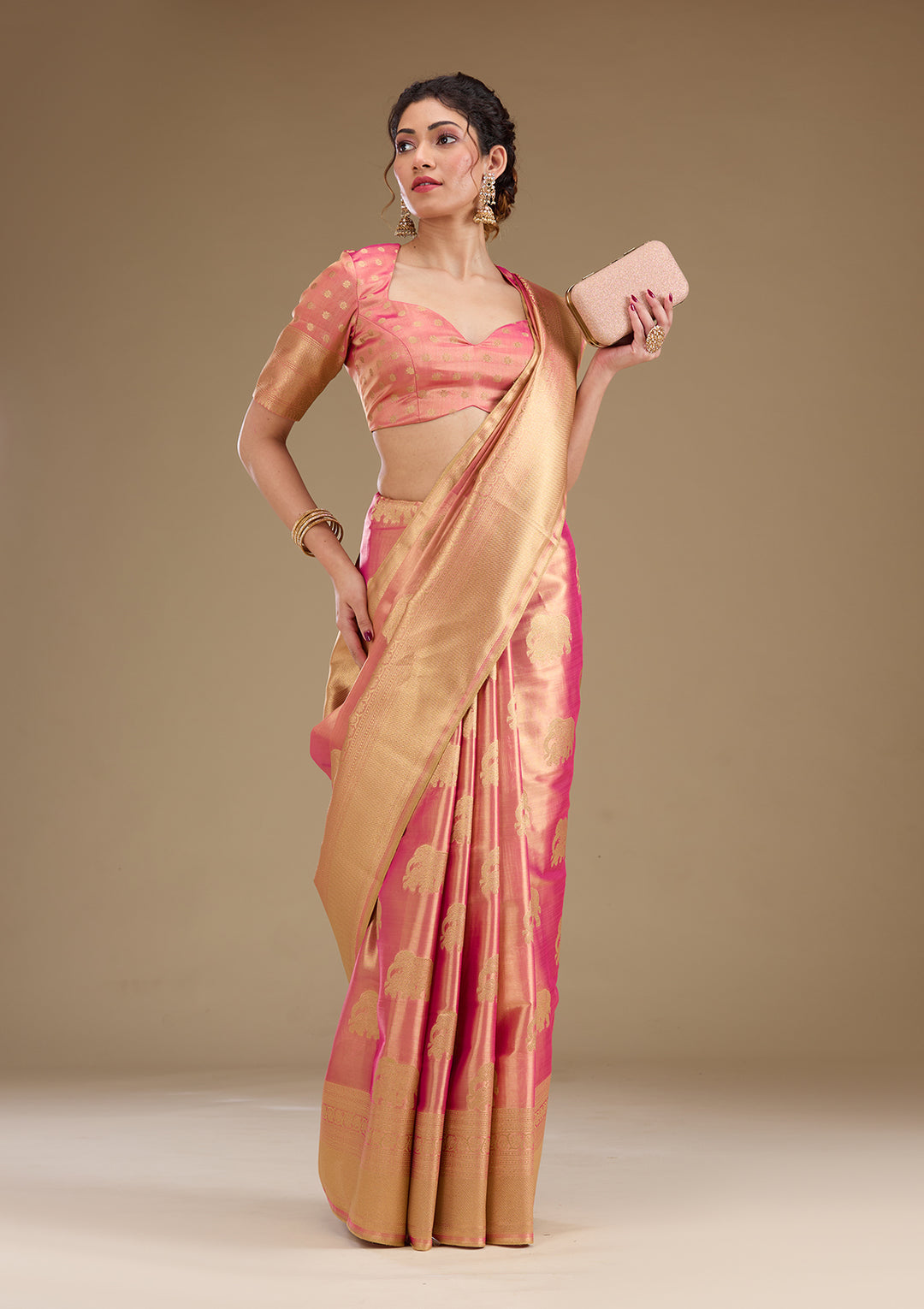 Onion Pink Zariwork Tissue Saree