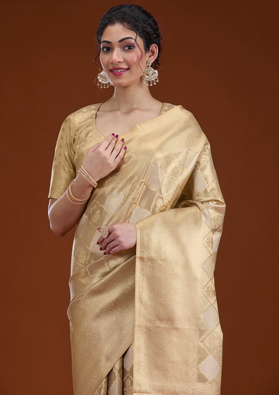 Beige Zariwork Tissue Saree