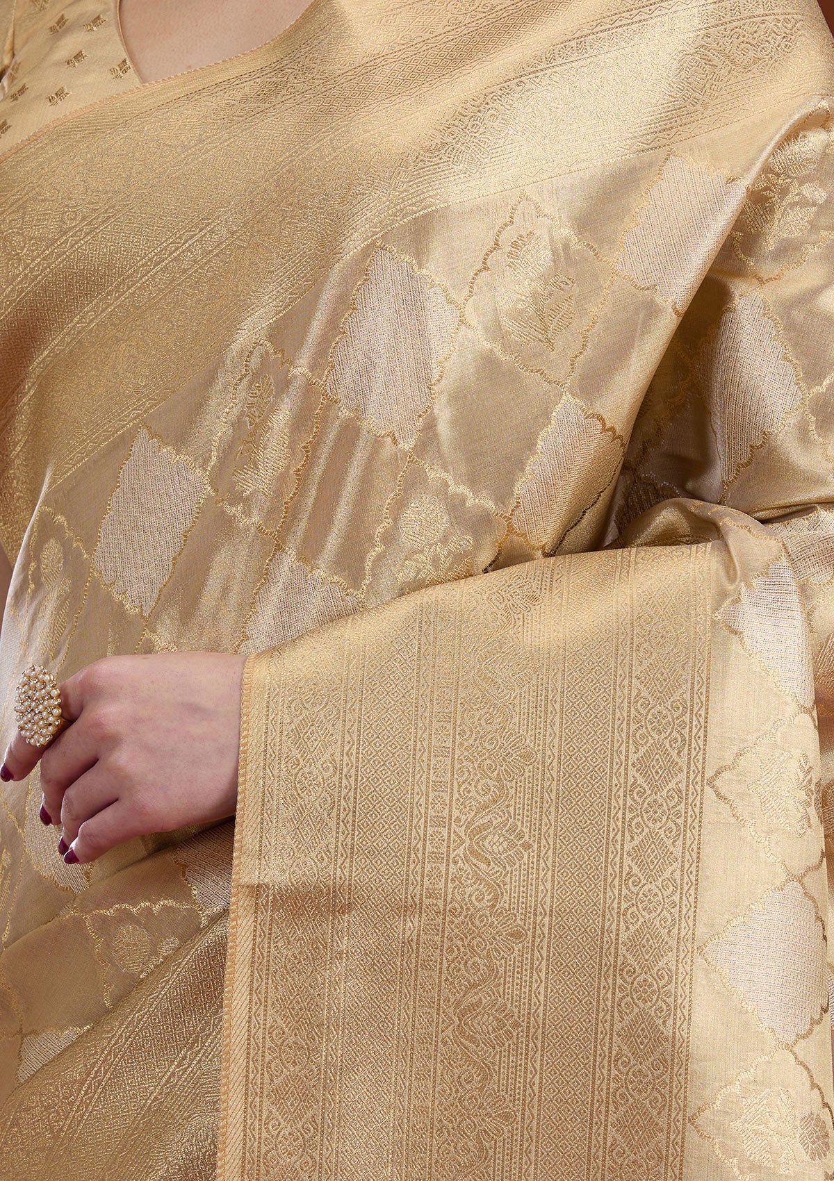 Beige Zariwork Tissue Saree