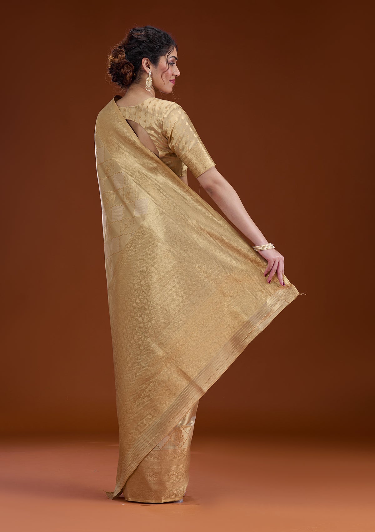 Beige Zariwork Tissue Saree