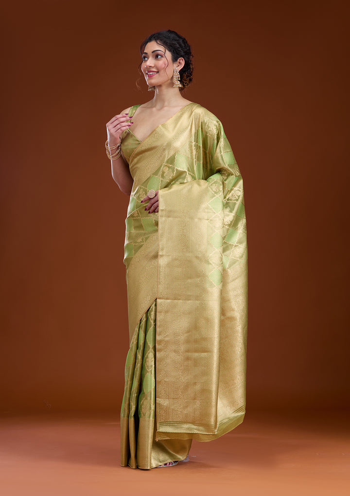 Leaf Green Zariwork Tissue Saree