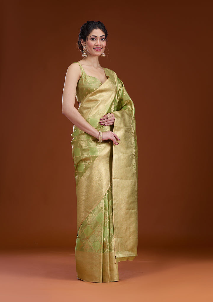 Leaf Green Zariwork Tissue Saree
