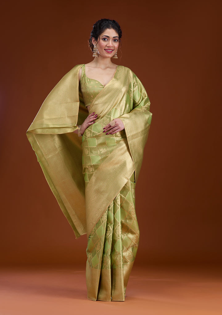 Leaf Green Zariwork Tissue Saree