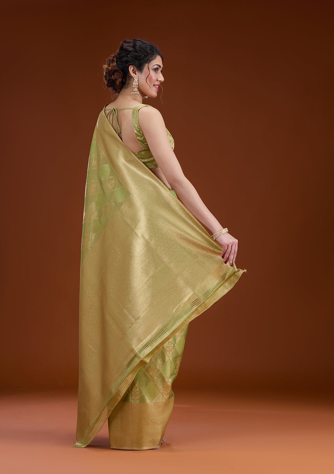 Leaf Green Zariwork Tissue Saree