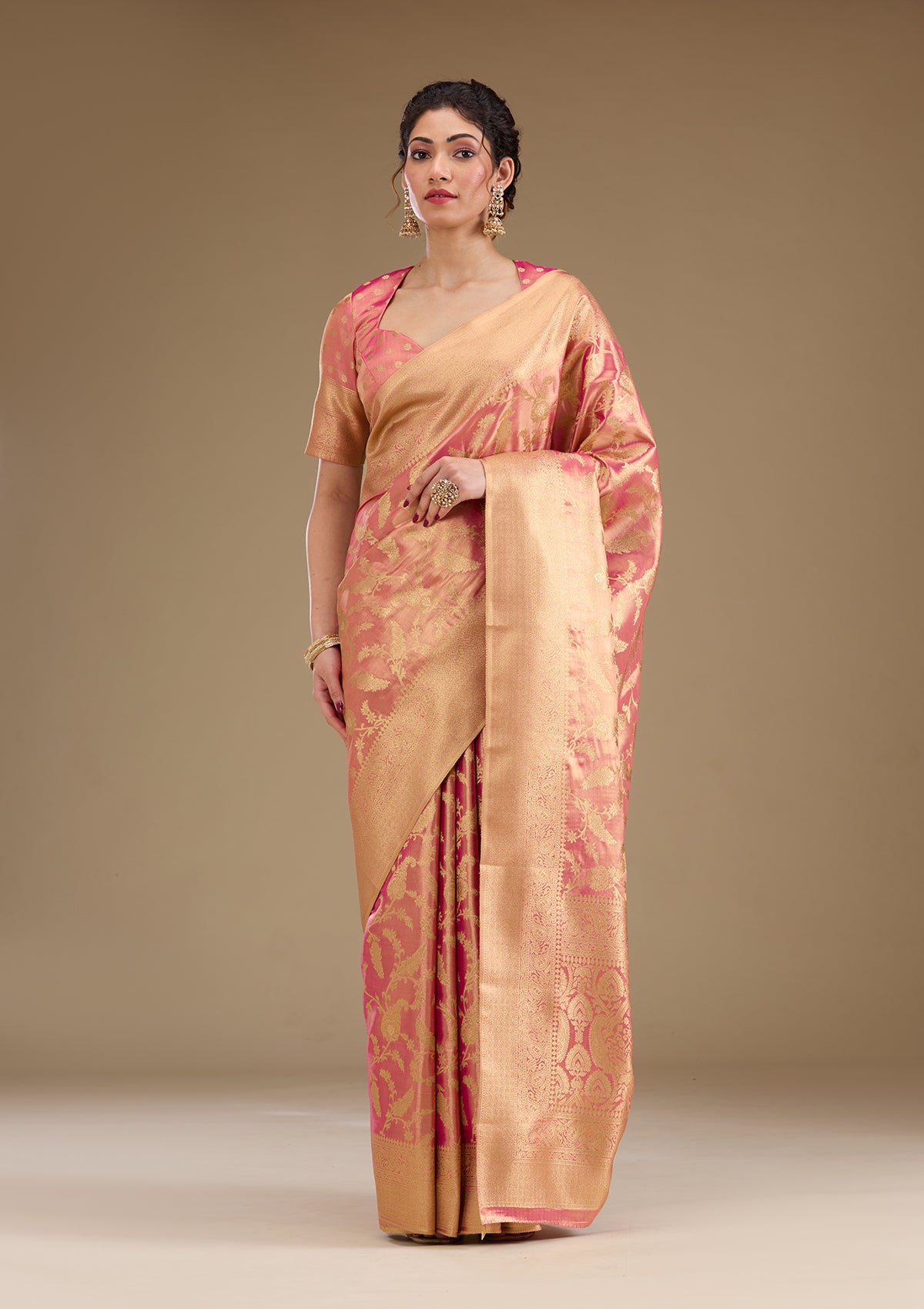 Onion Pink Zariwork Tissue Saree