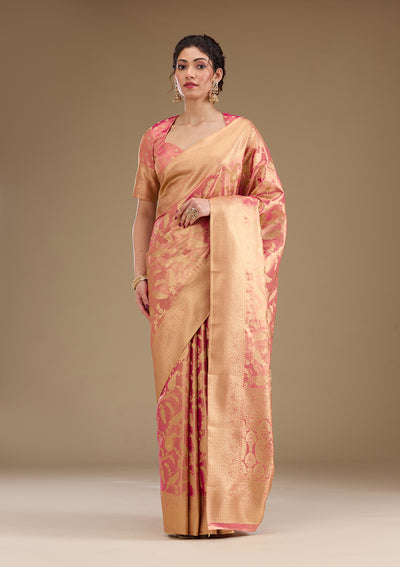 Onion Pink Zariwork Tissue Saree