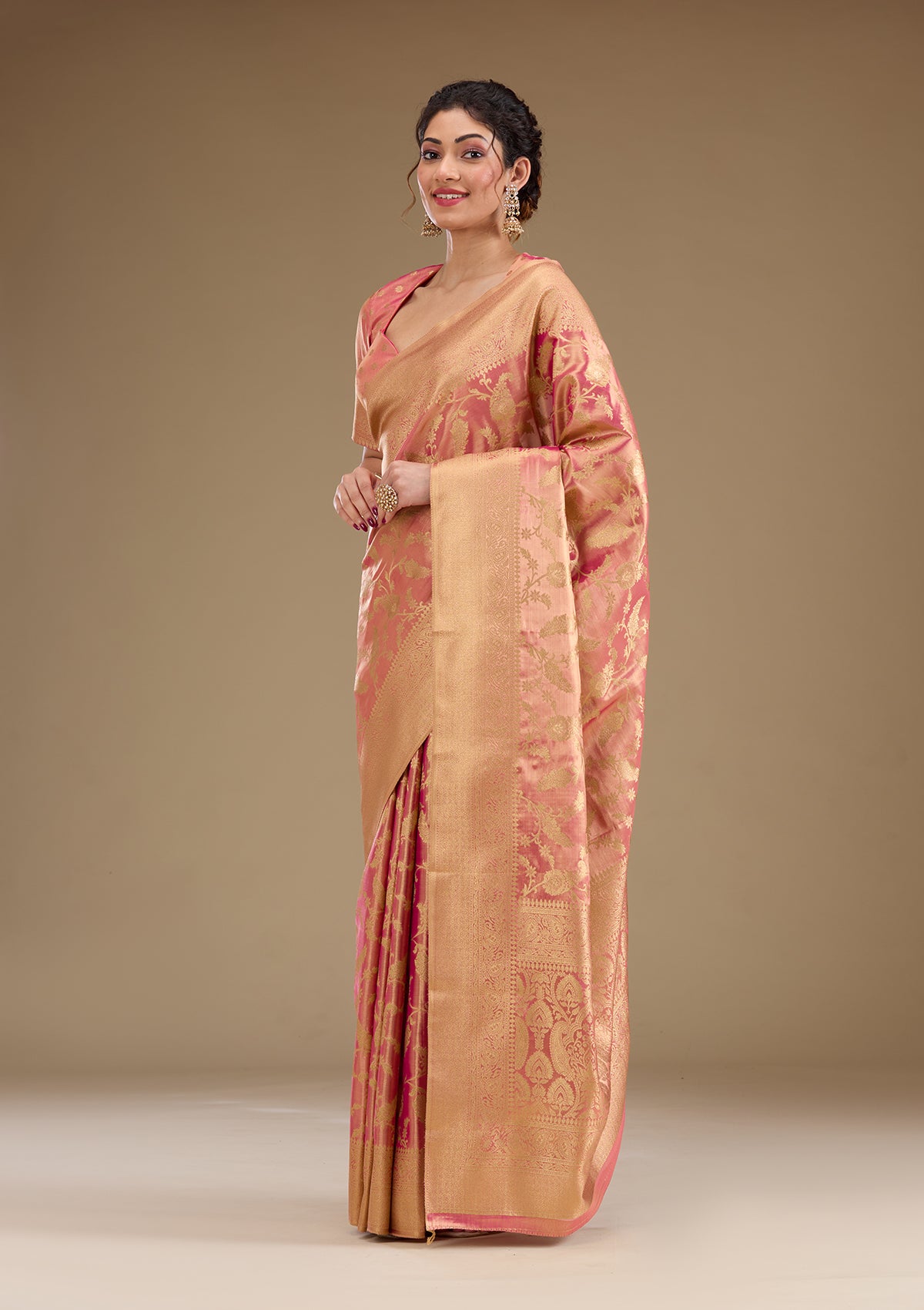 Onion Pink Zariwork Tissue Saree