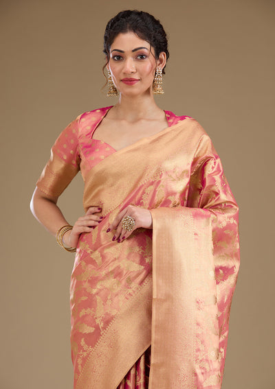 Onion Pink Zariwork Tissue Saree