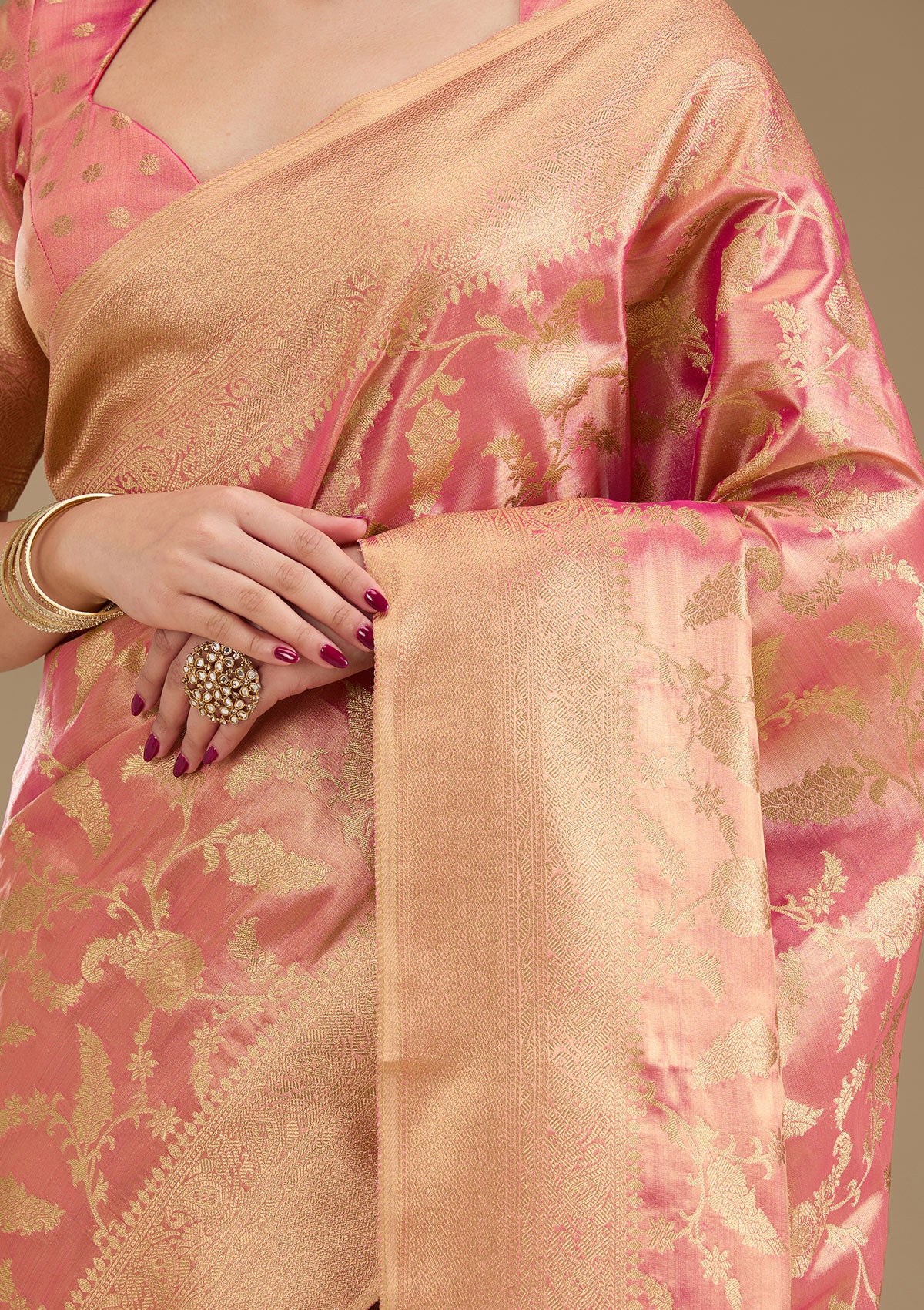 Onion Pink Zariwork Tissue Saree