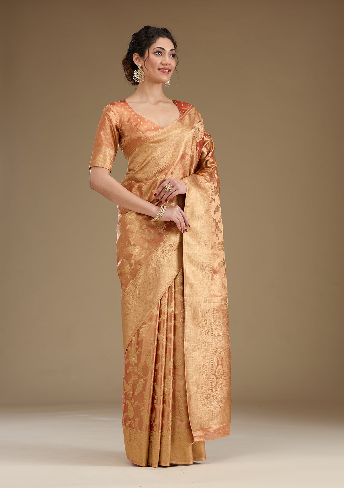 Rust Zariwork Tissue Saree