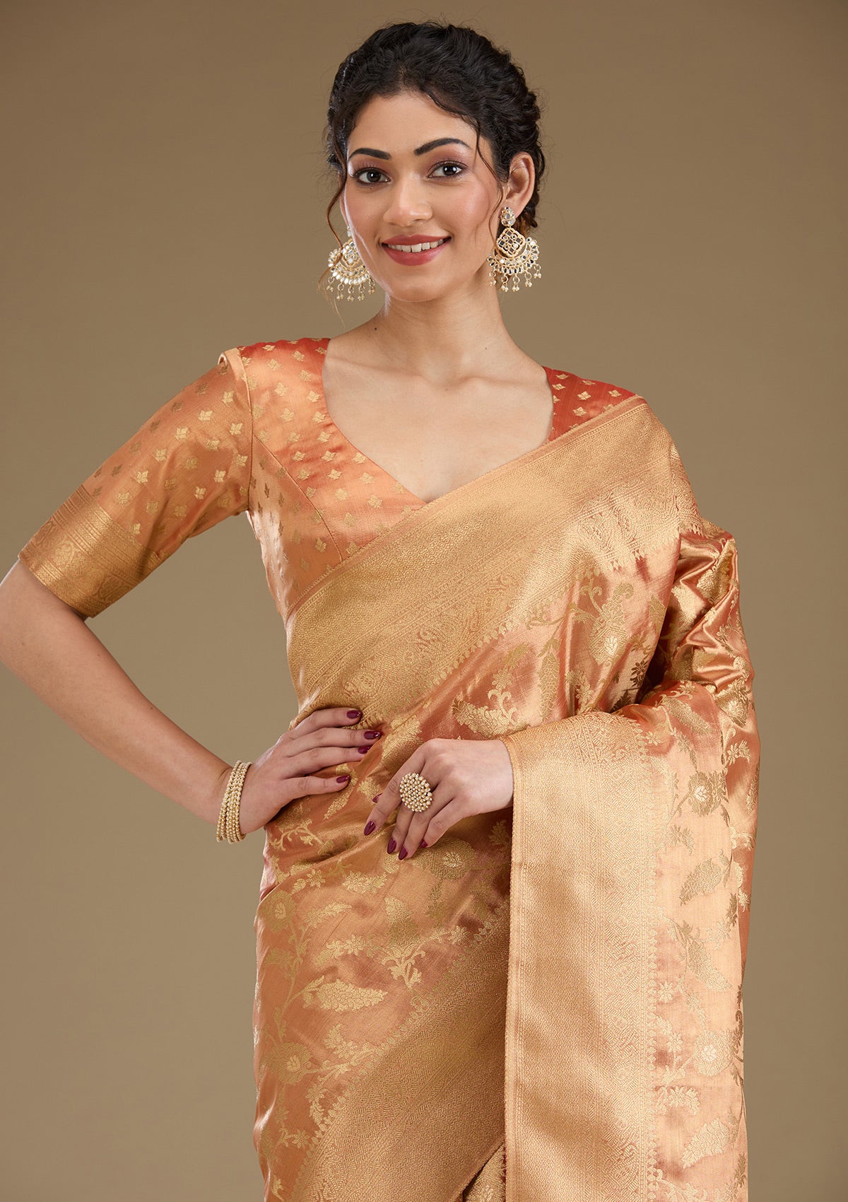 Rust Zariwork Tissue Saree