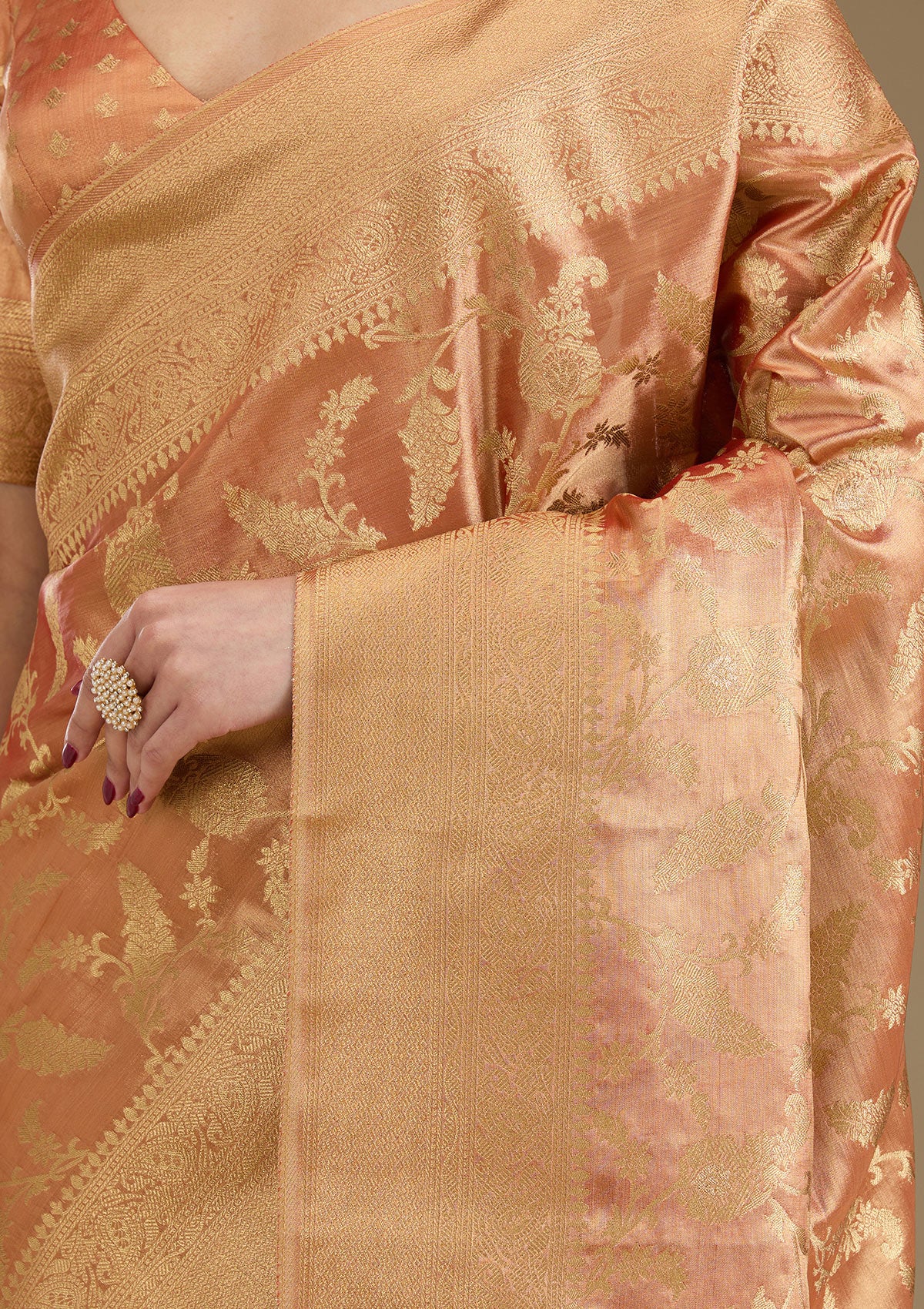 Rust Zariwork Tissue Saree