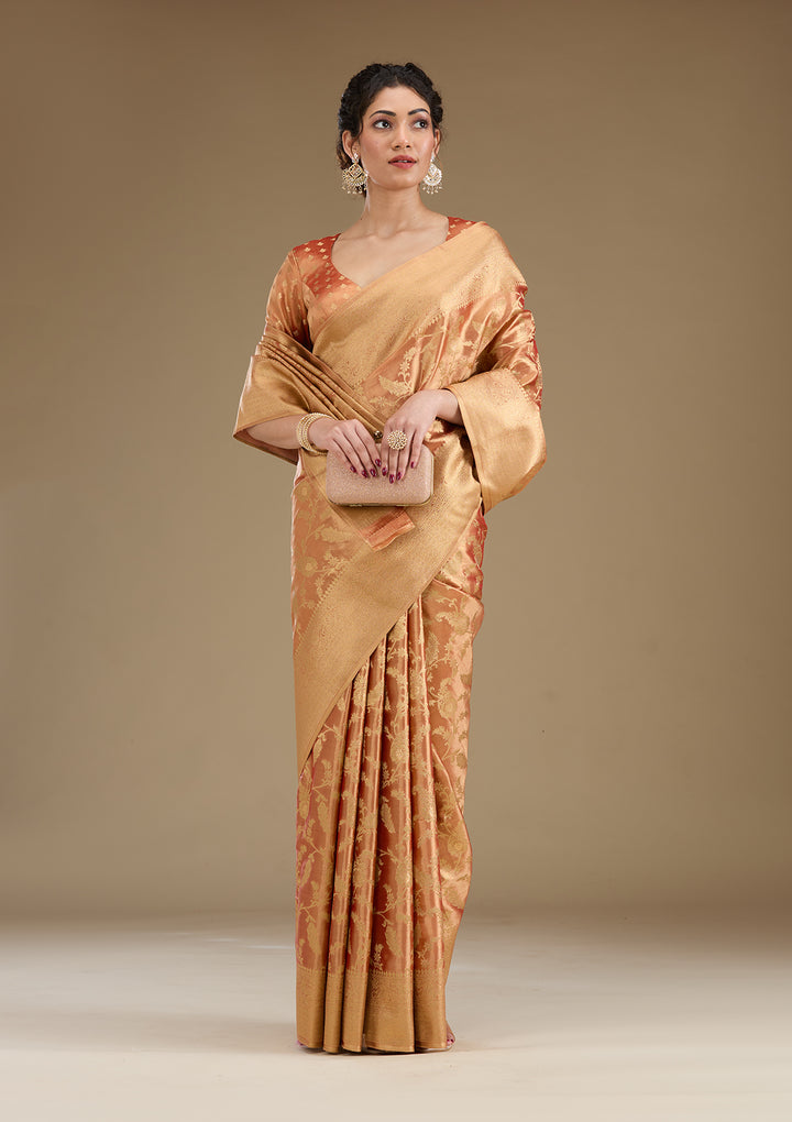 Rust Zariwork Tissue Saree