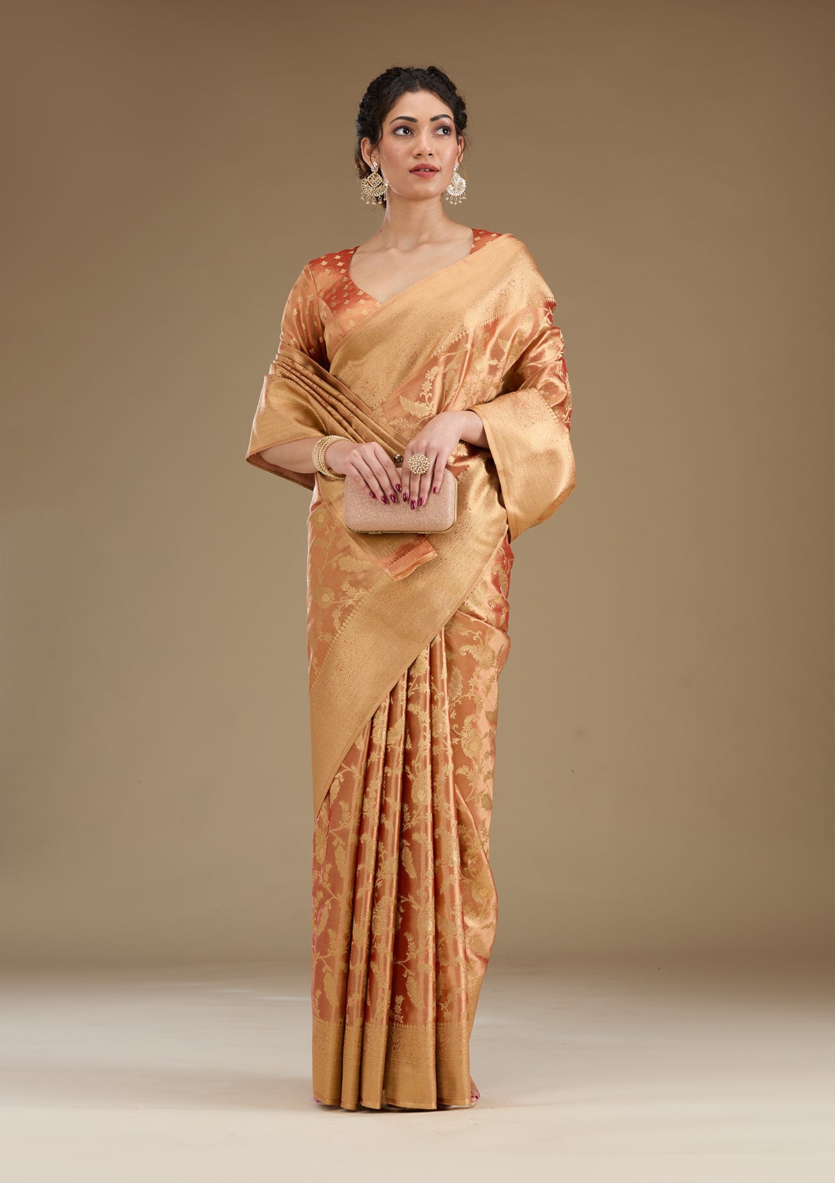 Rust Zariwork Tissue Saree