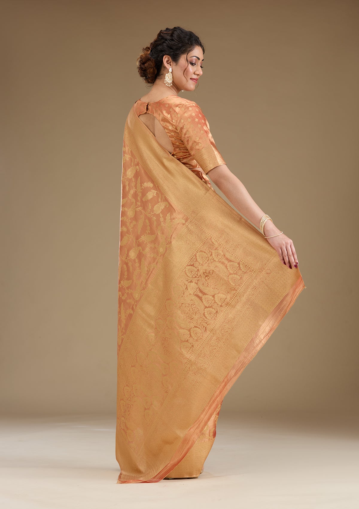 Rust Zariwork Tissue Saree