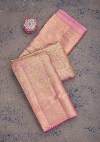 Pink Zariwork Pure Silk Saree-Koskii