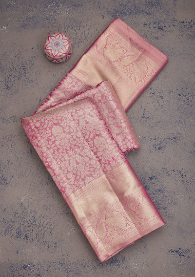 Rani Pink Zariwork Pure Silk Saree-Koskii