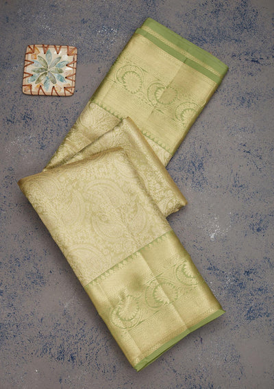 Pista Green Zariwork Pure Silk Saree-Koskii