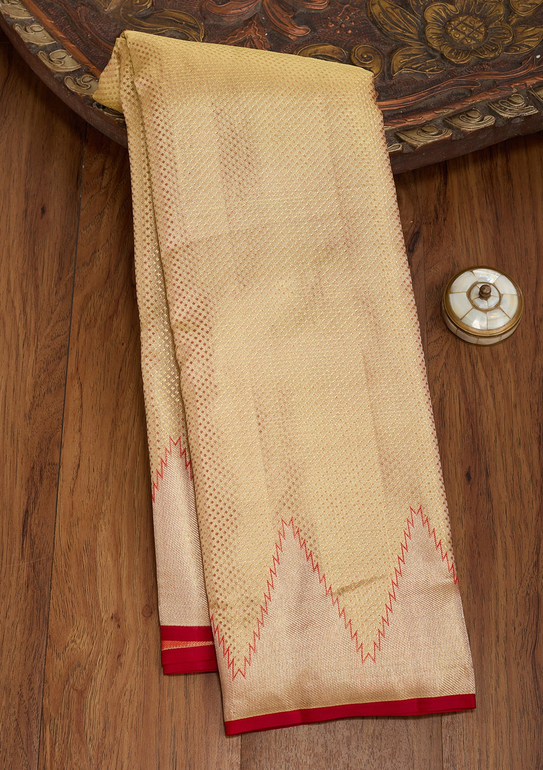 Gold Silk Jaal Gold Zariwork Saree With Matching Blouse Piece
