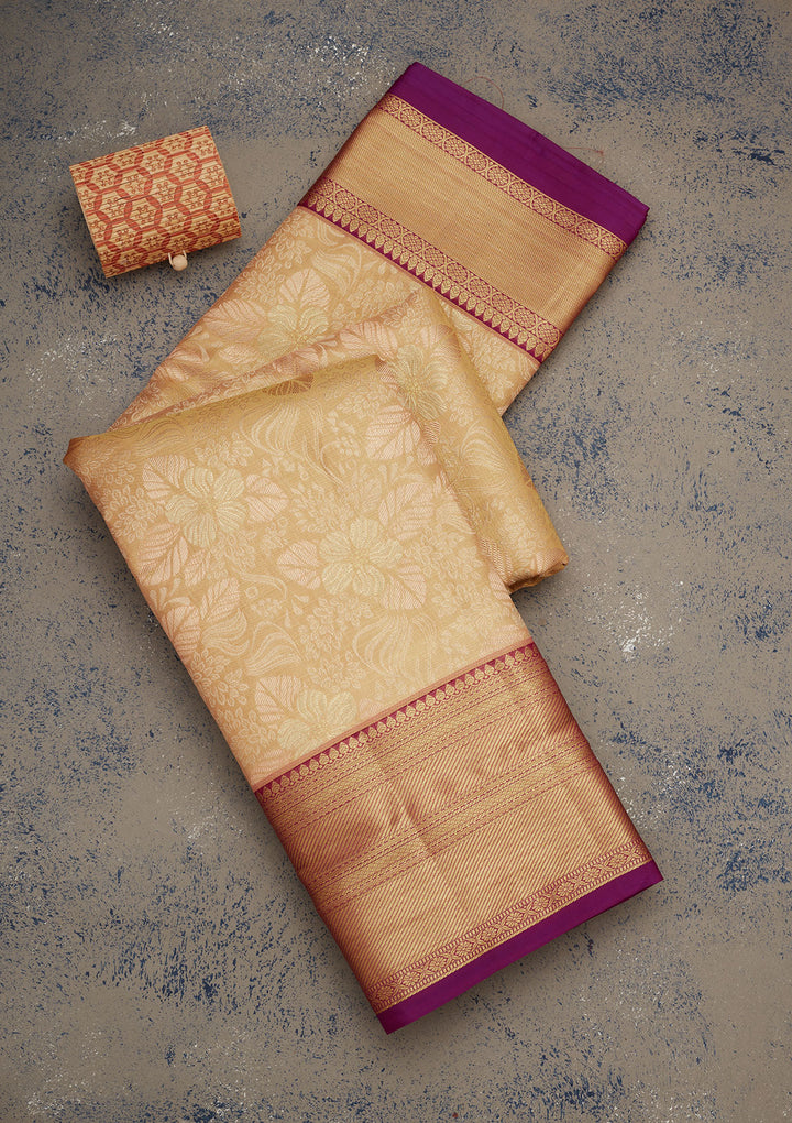 Beige Zariwork Pure Silk Saree