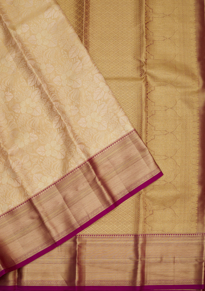 Beige Zariwork Pure Silk Saree