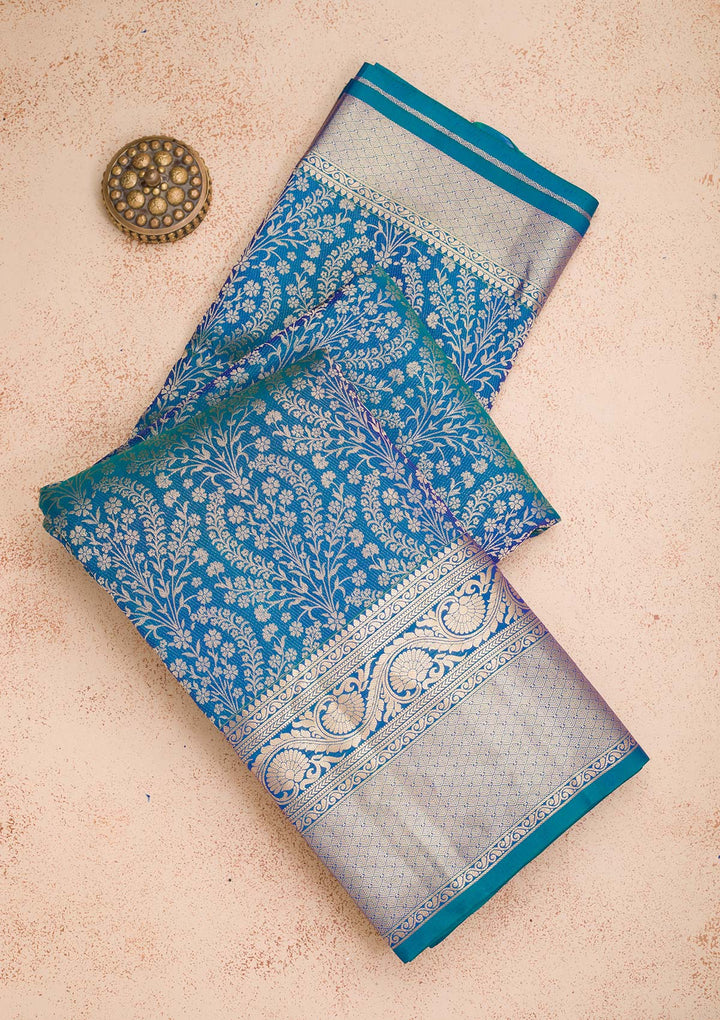 Peacock Green Zariwork Pure Silk Saree-koskii
