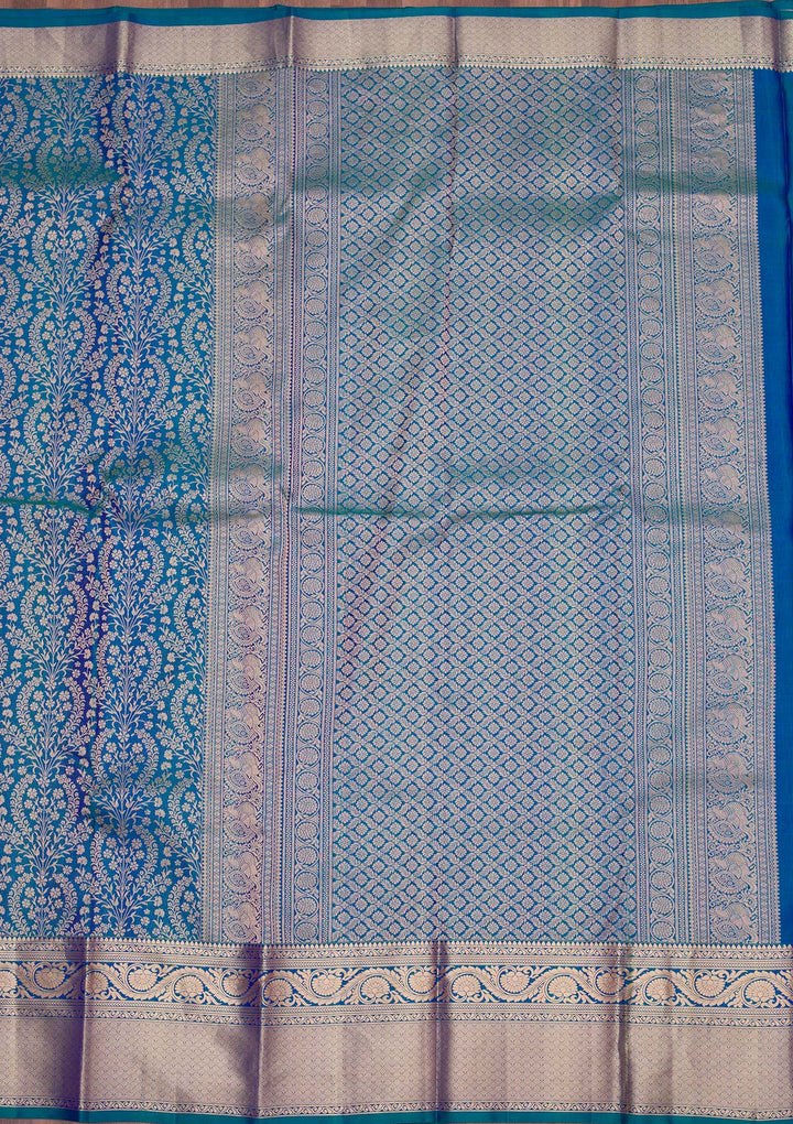 Peacock Green Zariwork Pure Silk Saree-koskii