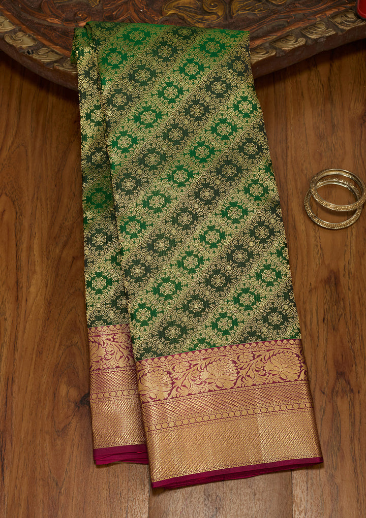Bottle Green Zariwork (Gold) Silk Silk Saree