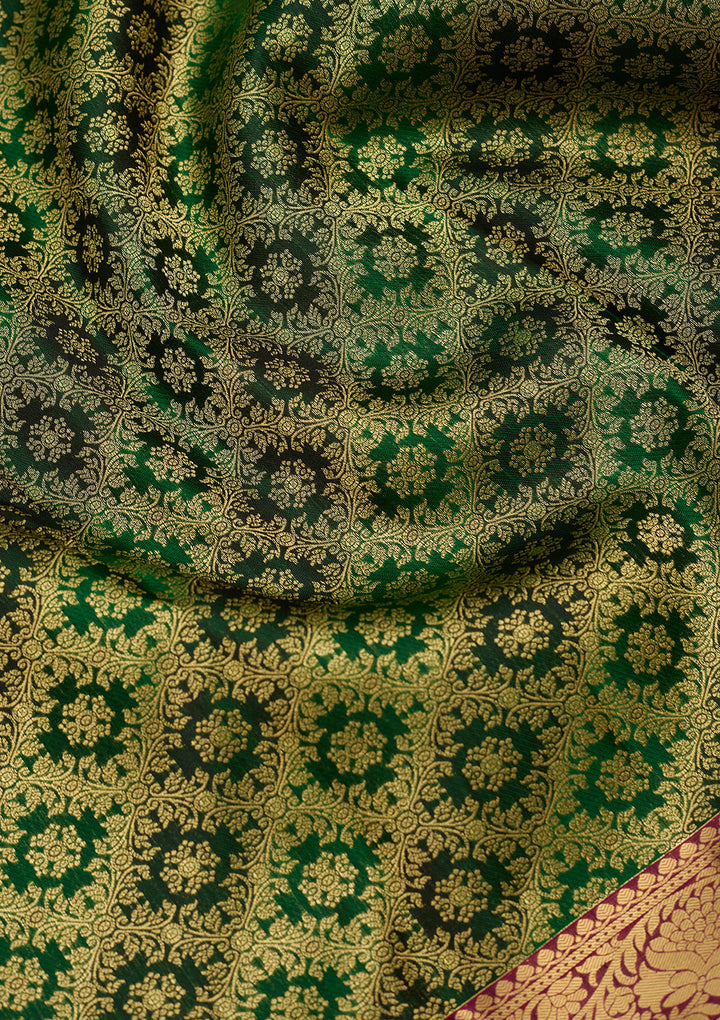 Bottle Green Zariwork (Gold) Silk Silk Saree