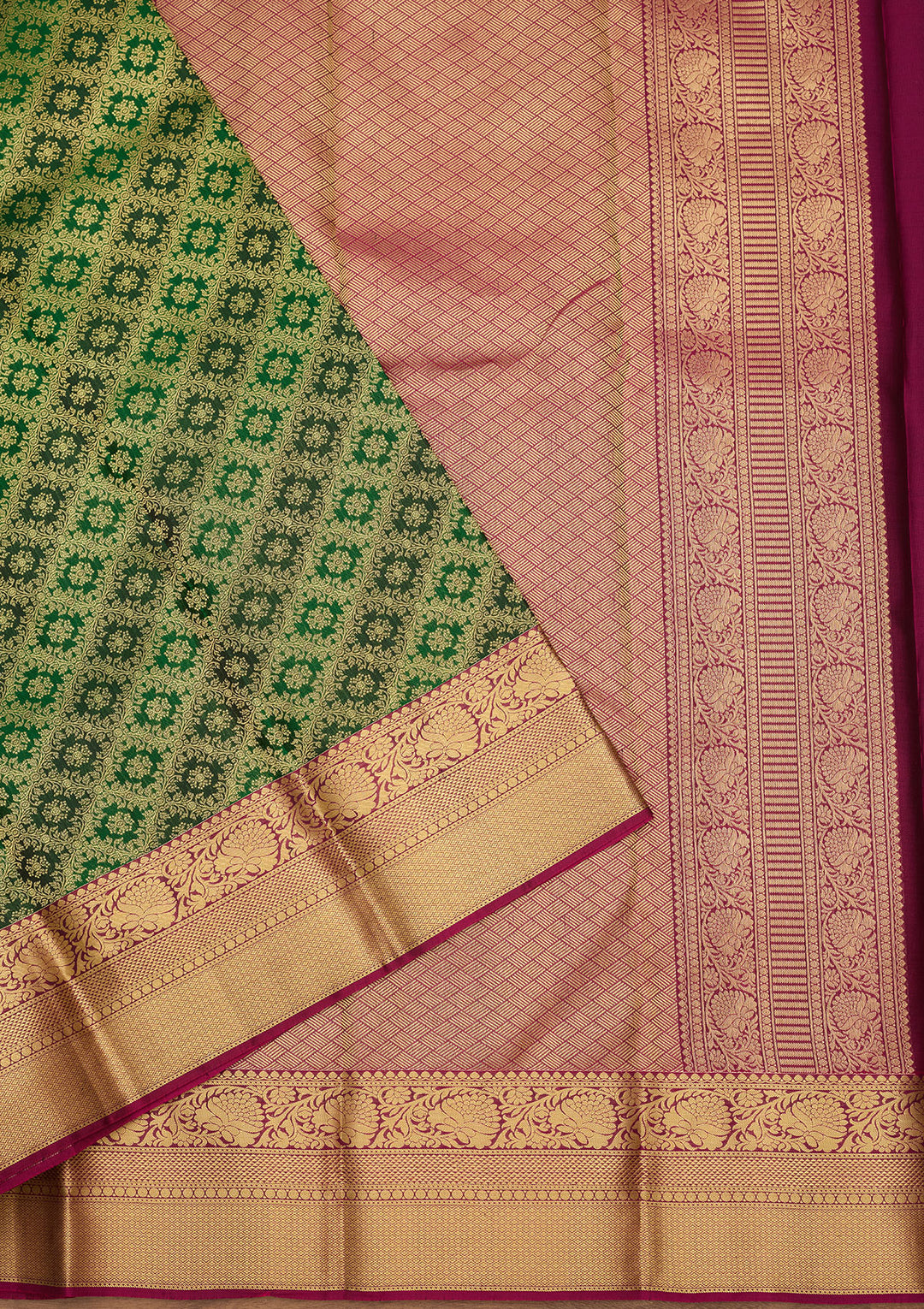 Bottle Green Zariwork (Gold) Silk Silk Saree