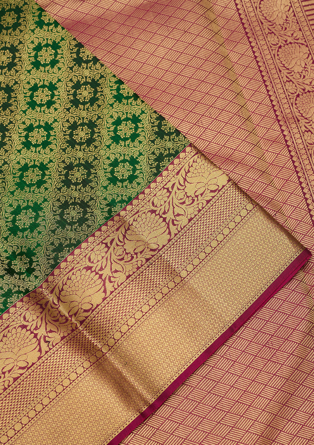 Bottle Green Zariwork (Gold) Silk Silk Saree
